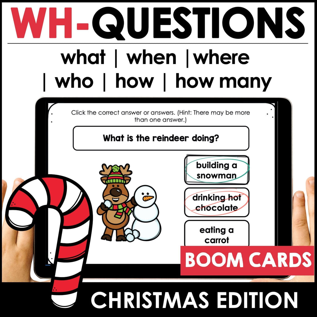 Answering WH Questions | Christmas Boom Cards - Hot Chocolate Teachables