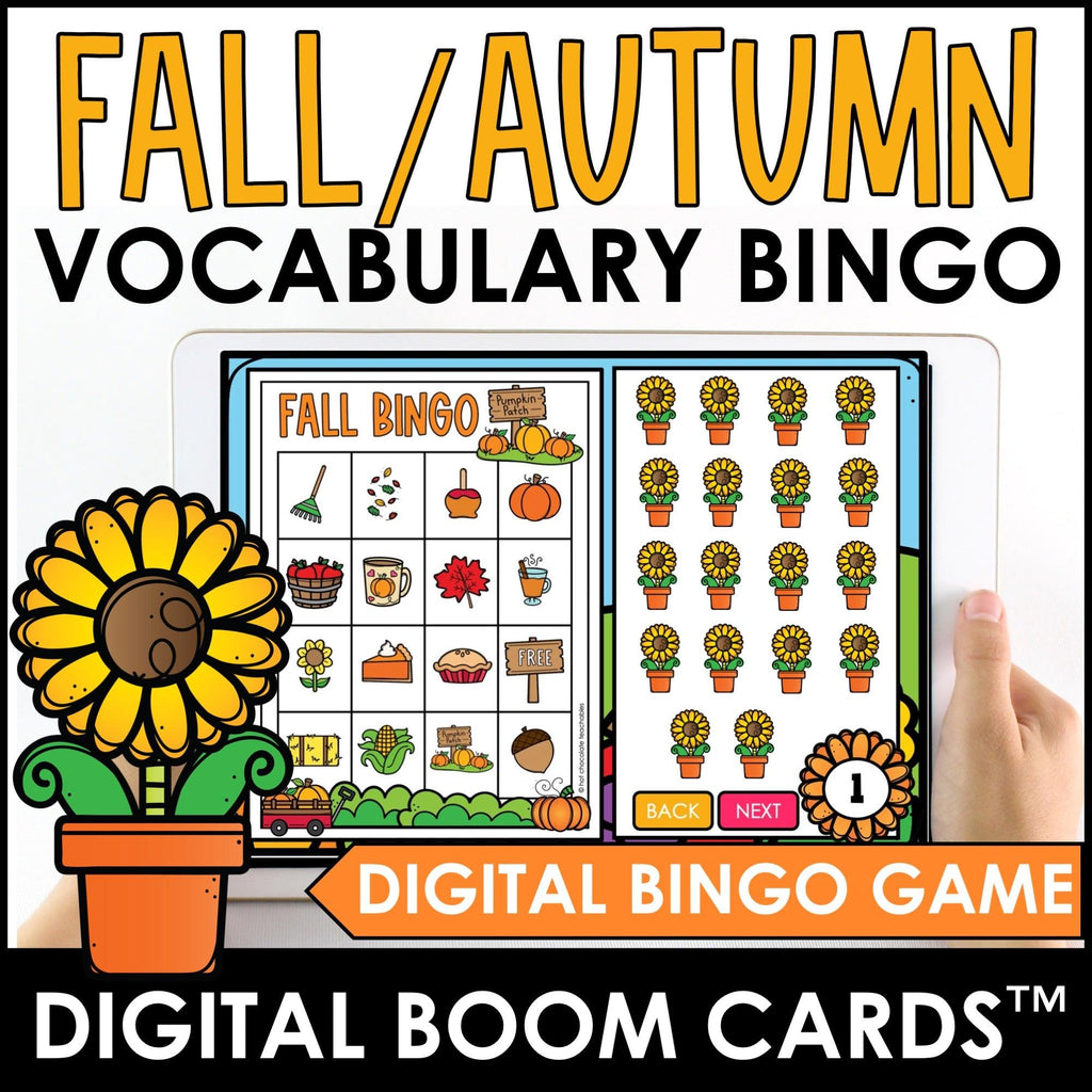 AUTUMN / FALL BINGO Game - Vocabulary Building - Boom Cards™ - Hot Chocolate Teachables