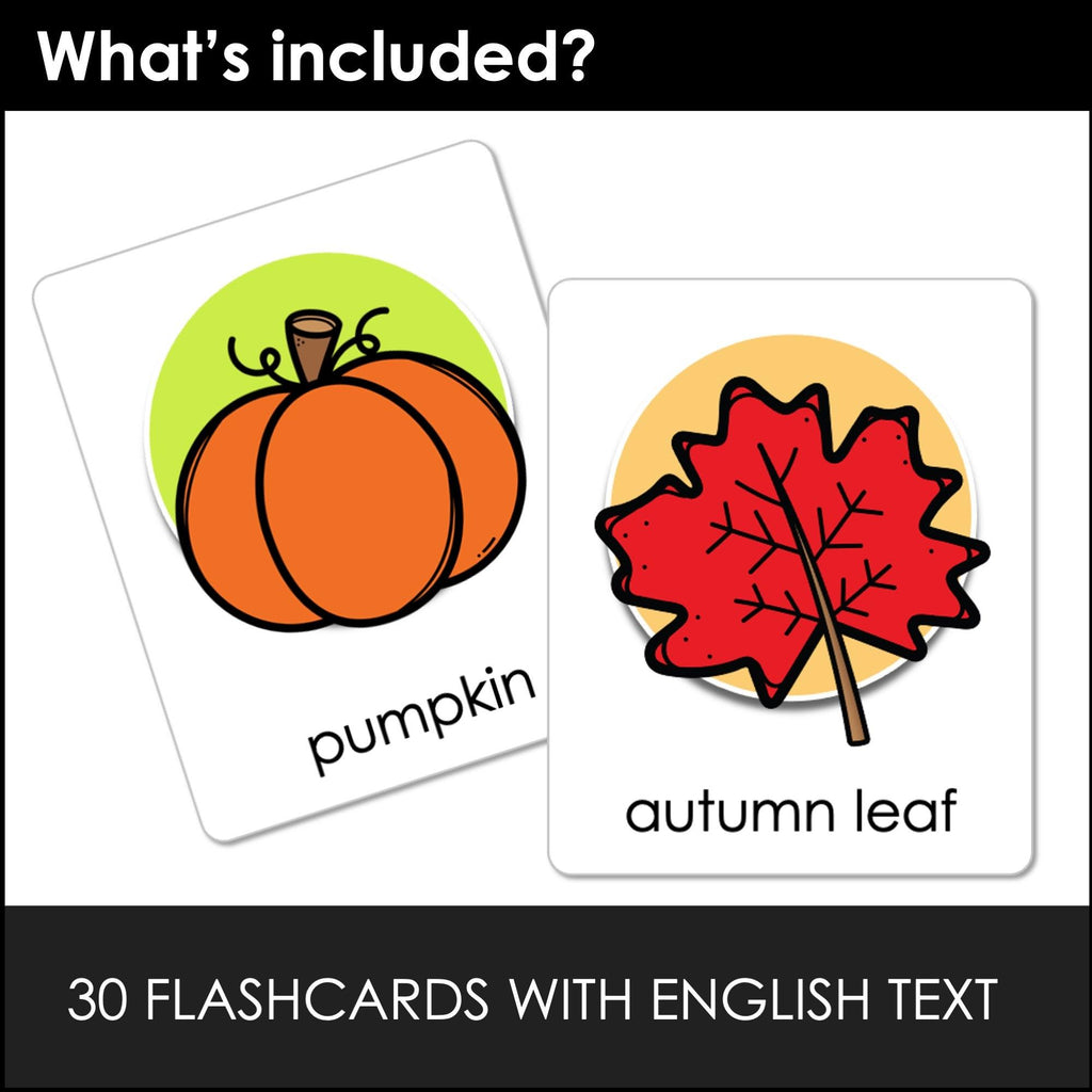 Autumn FALL Flashcards ESL Vocabulary Flash Cards for Kids - Editable Text - Hot Chocolate Teachables