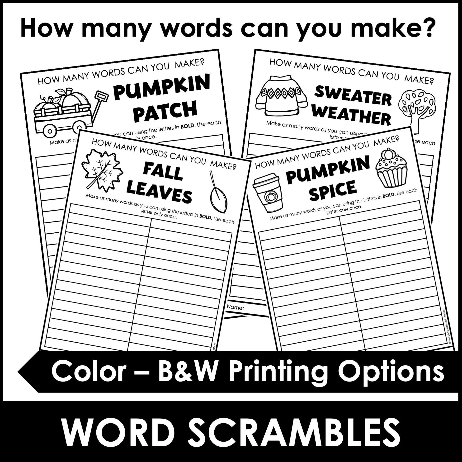 AUTUMN / FALL Word Scramble Freebie! How many words can you make? - Hot Chocolate Teachables