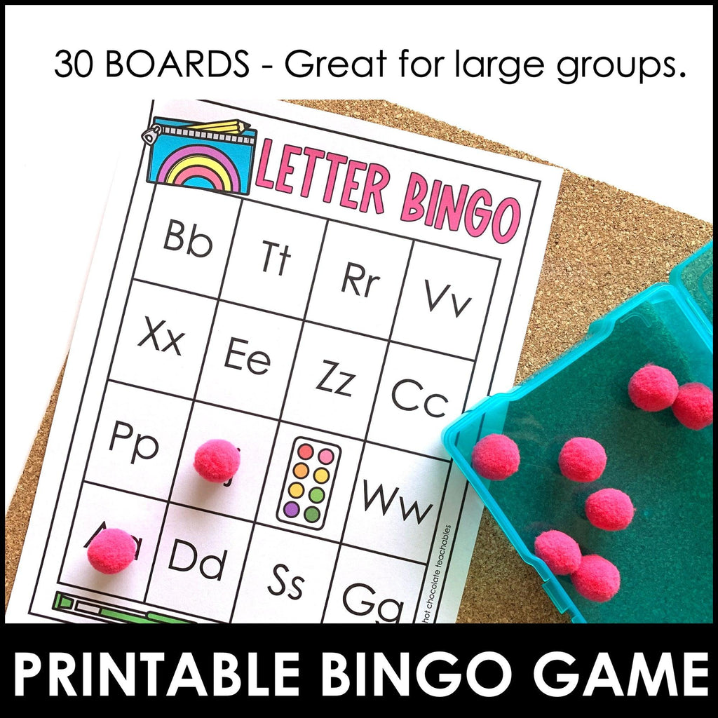 Back To School - Alphabet Letter Bingo Game for Uppercase & Lowercase Practice - Hot Chocolate Teachables