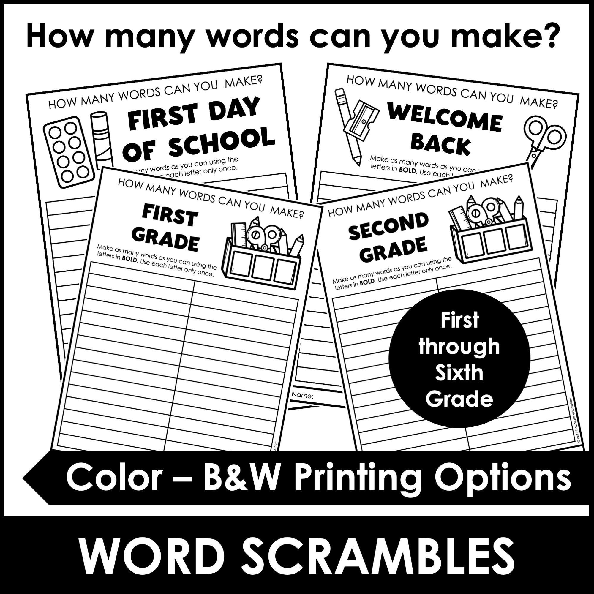 BACK TO SCHOOL Word Scramble Freebie! How many words can you make? - Hot Chocolate Teachables