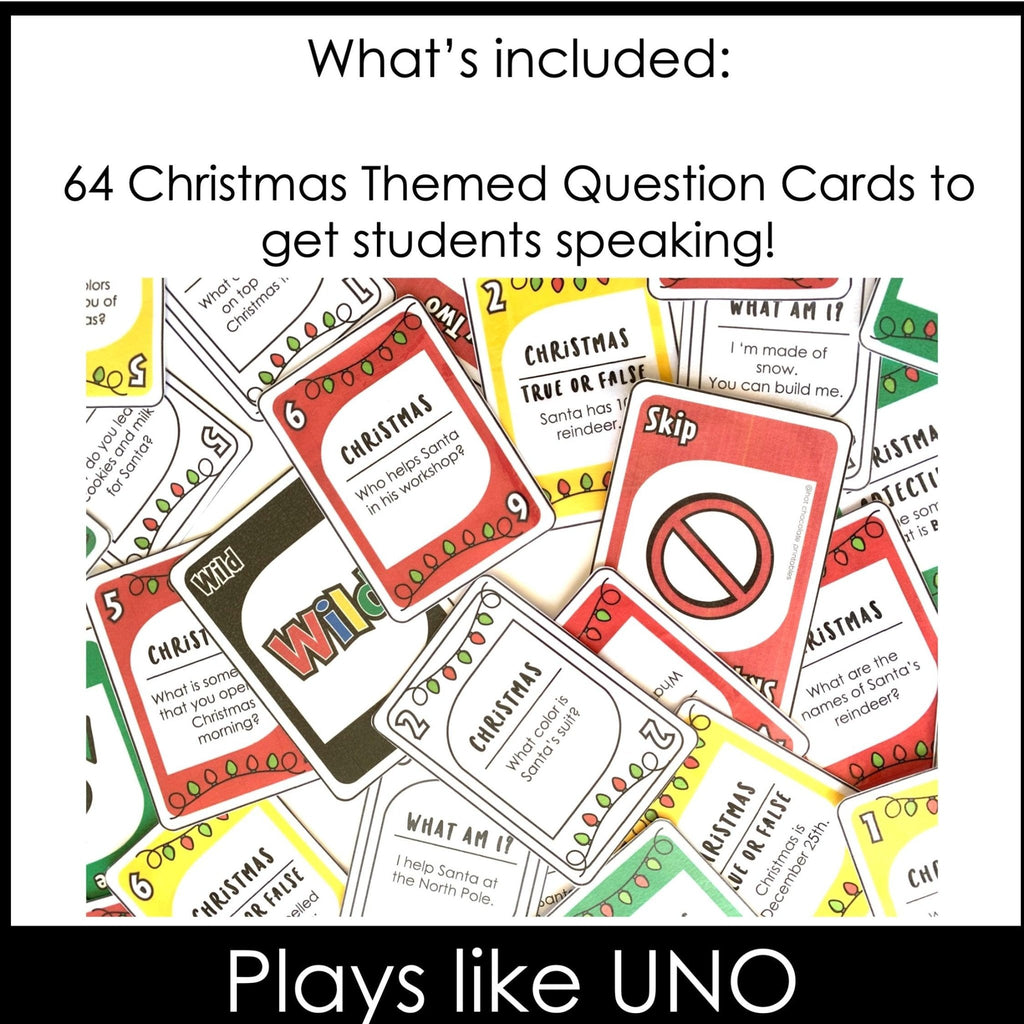 Christmas Card Game | Holiday Questions - Trivia - Vocabulary - Hot Chocolate Teachables