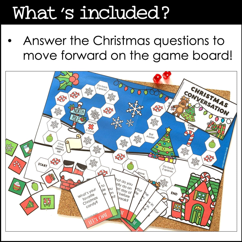 Christmas Conversation Question Board Game - 40 Holiday Question Prompts - Hot Chocolate Teachables