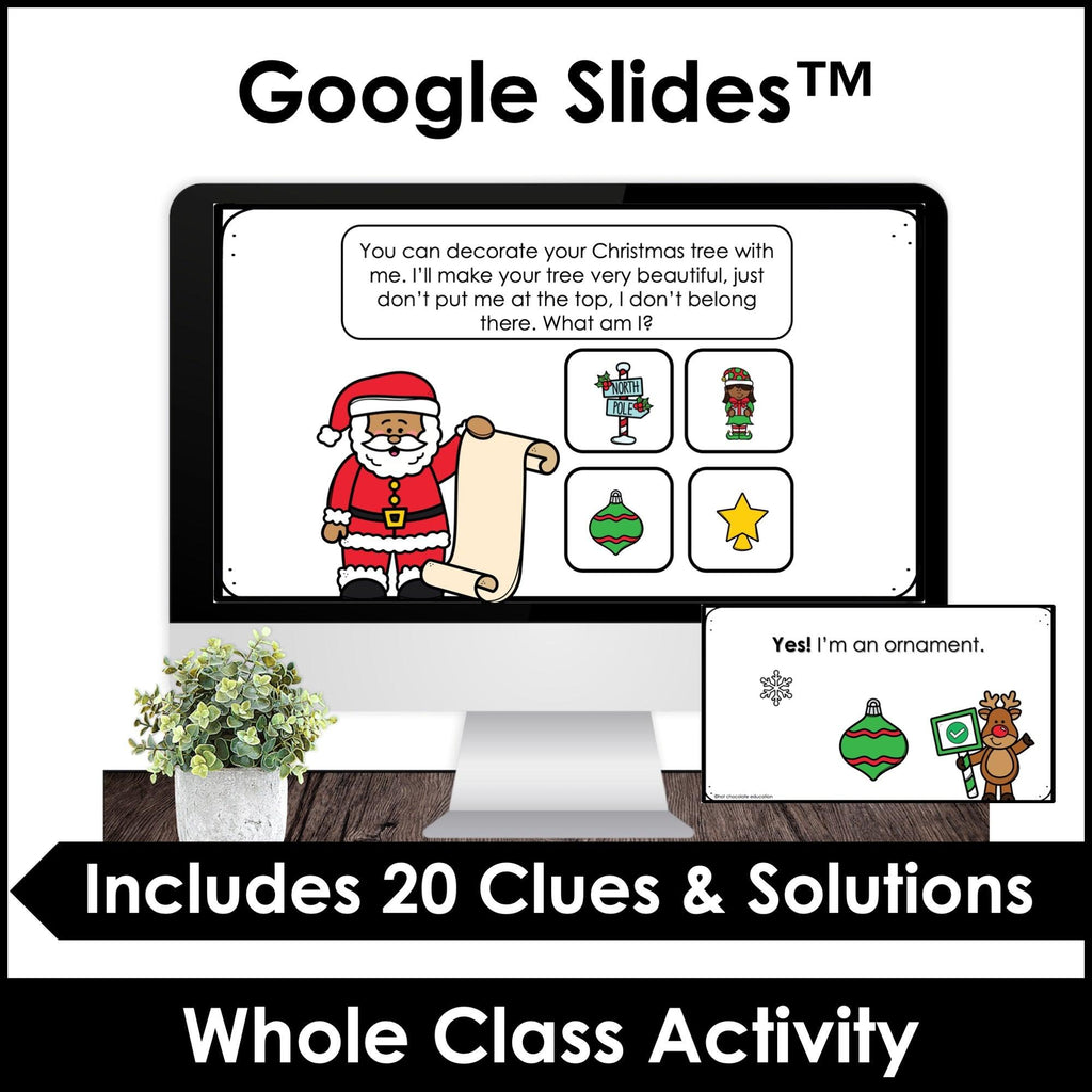 Christmas Guessing Game - What am I? Digital Google Slides™ - Inferencing - Hot Chocolate Teachables