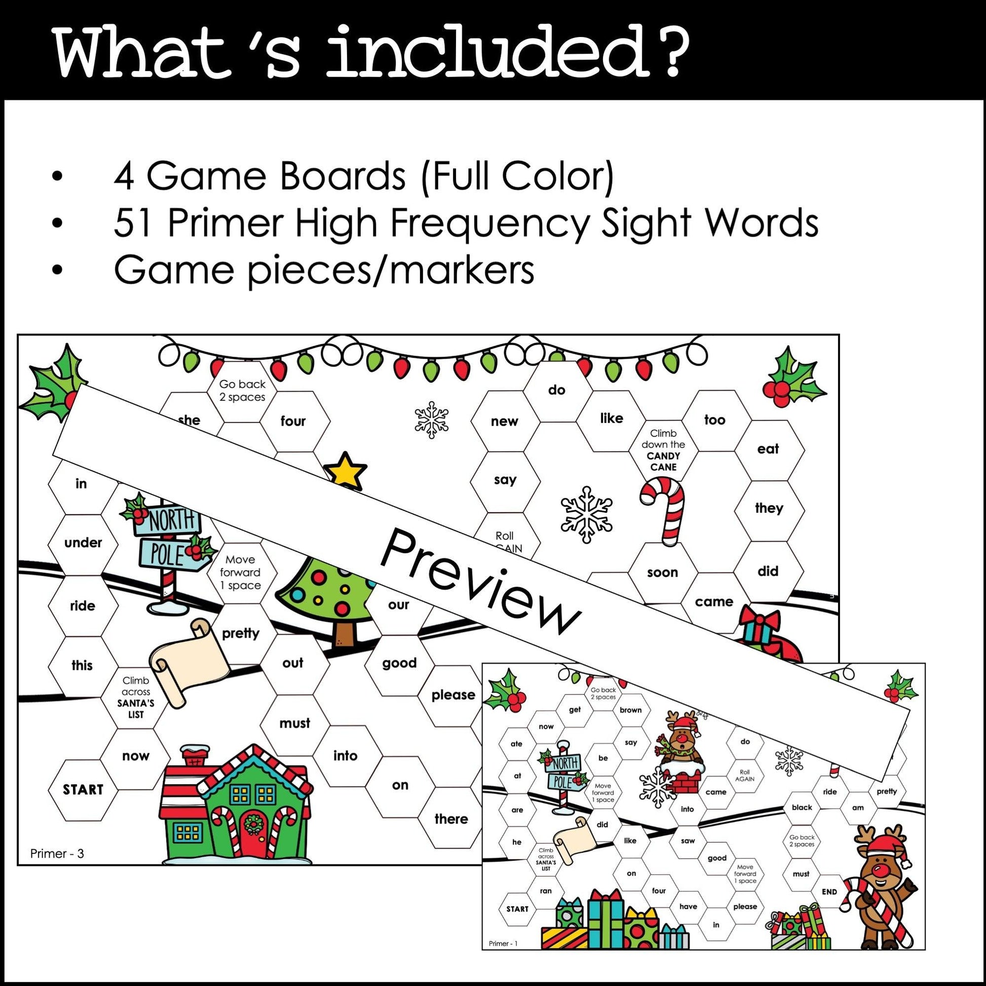 Christmas Sight Word Board Games : Primer List - Hot Chocolate Teachables