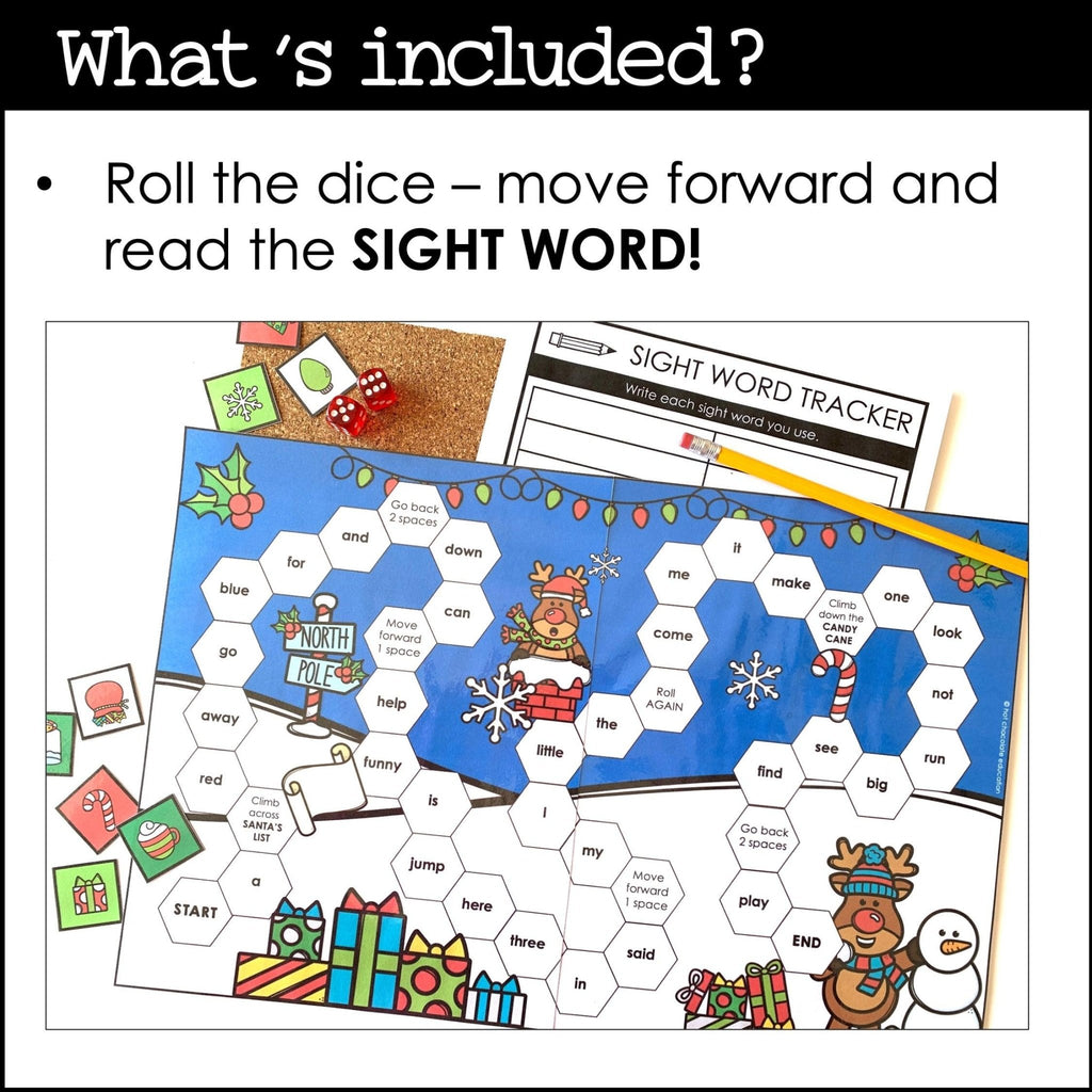 Christmas Sight Word Game Boards : Pre-K/ Kindergarten Dolch Pre-Primer Aligned - Hot Chocolate Teachables