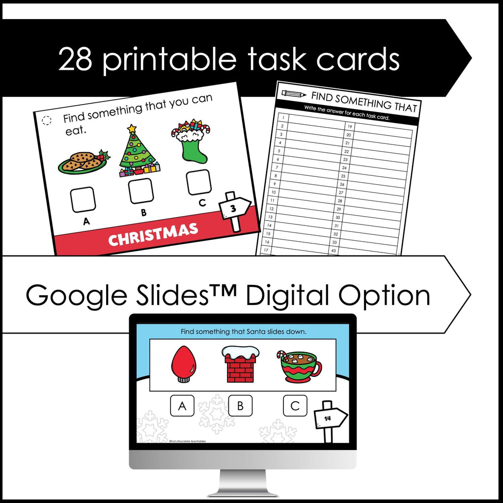 Christmas Task Cards: Sentence Comprehension Activity for ESL, ELA, ELL - Hot Chocolate Teachables