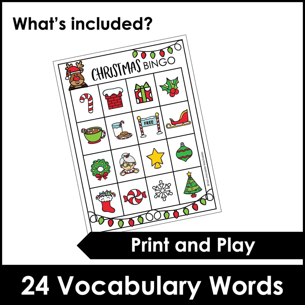 Christmas Vocabulary Building Bingo Game Cards - Hot Chocolate Teachables