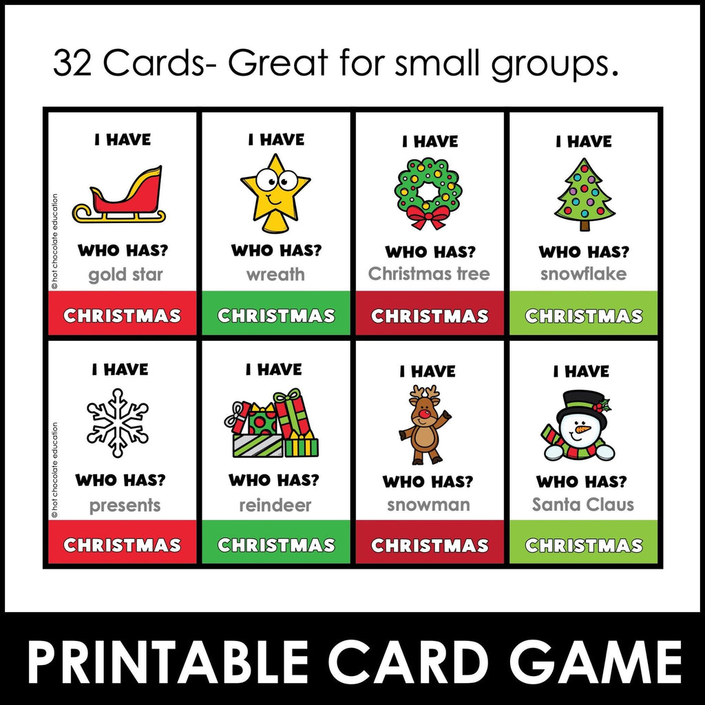 Christmas Vocabulary I have...Who Has...? Card Game - Hot Chocolate Teachables