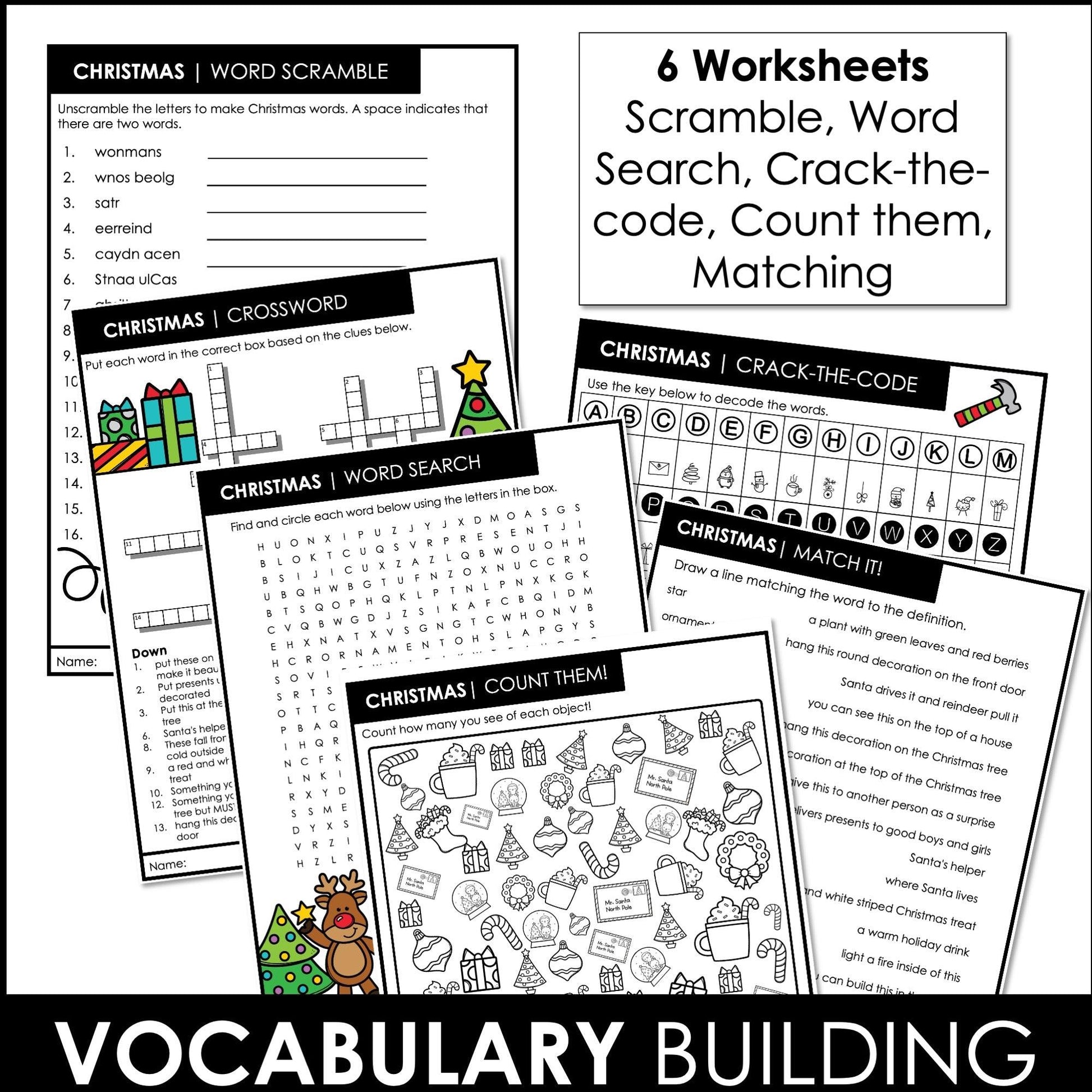 Christmas Vocabulary Worksheet Pack for English language learners - Hot Chocolate Teachables
