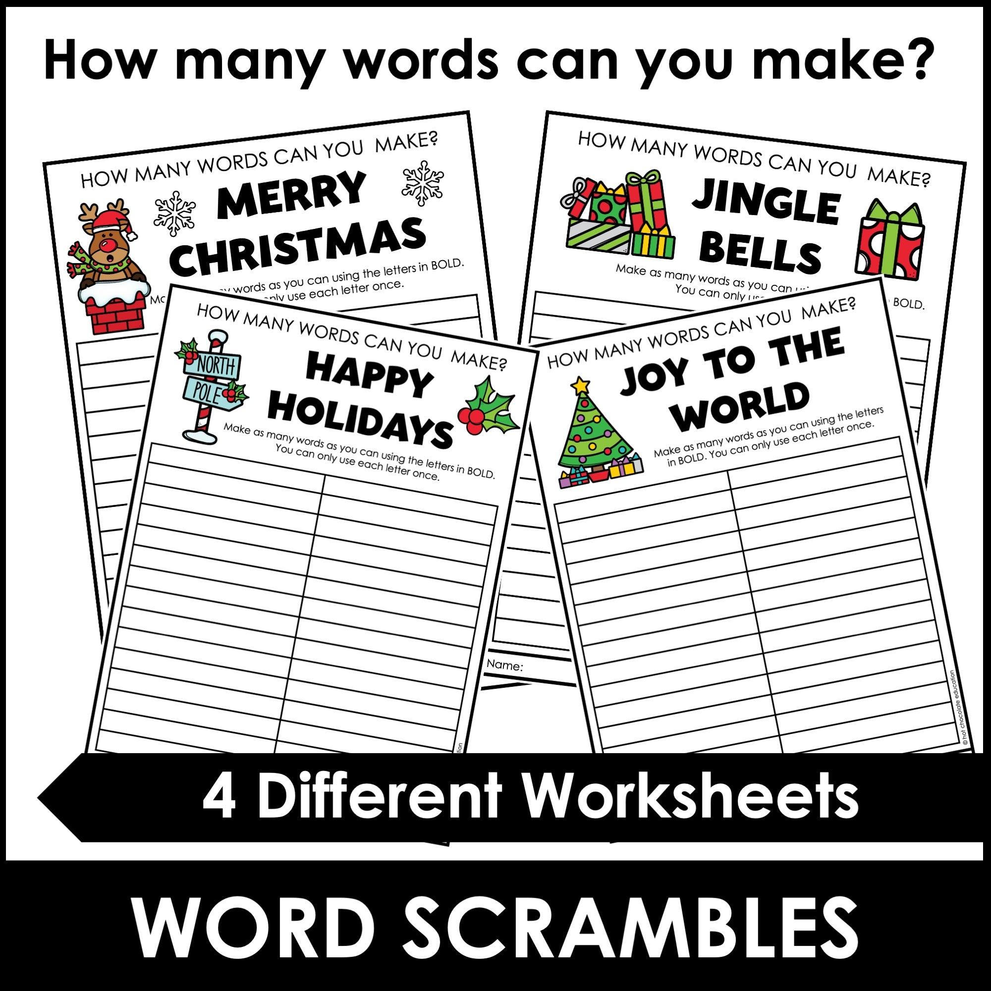 Christmas Word Scramble Freebie! How many words can you make? - Hot Chocolate Teachables