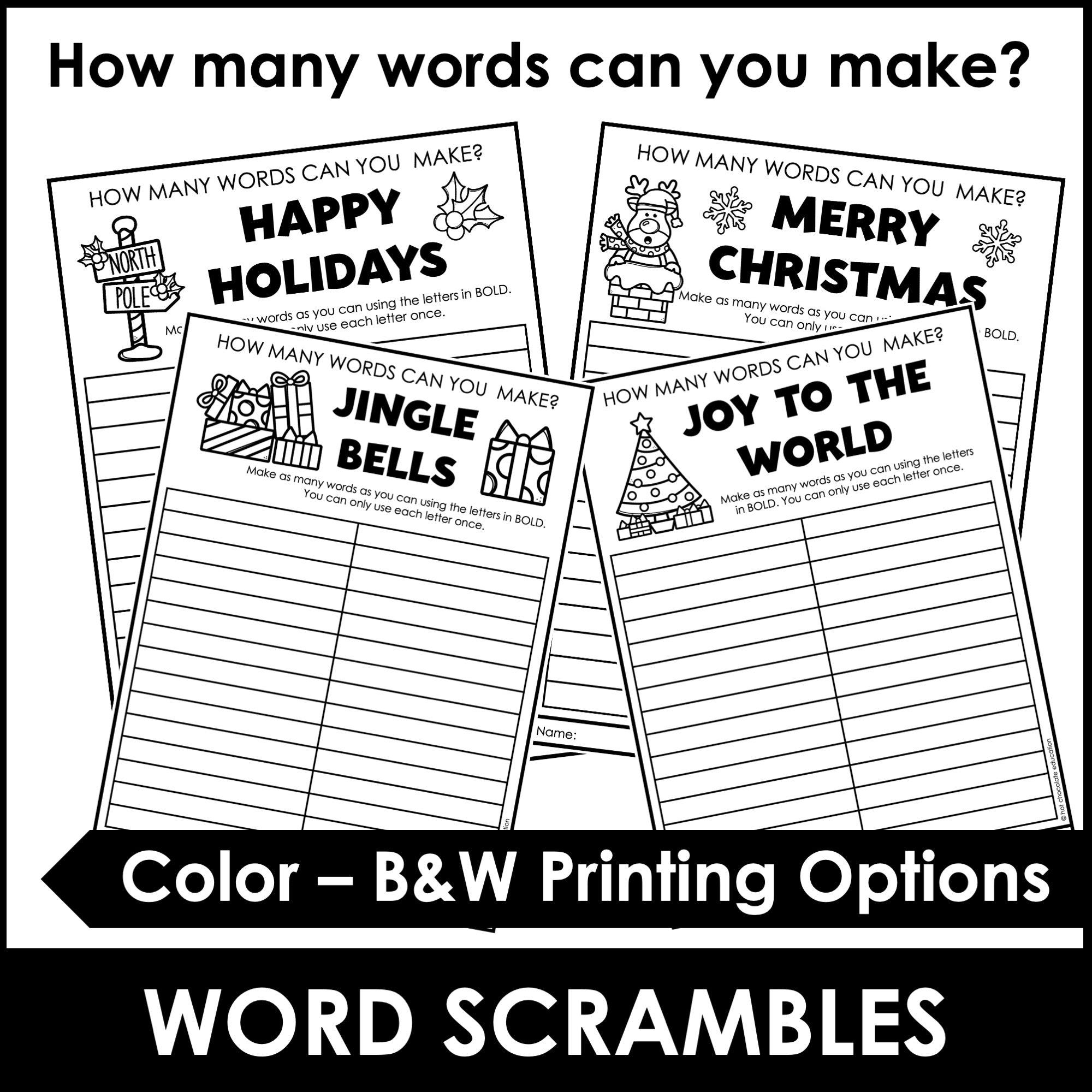 Christmas Word Scramble Freebie! How many words can you make? - Hot Chocolate Teachables