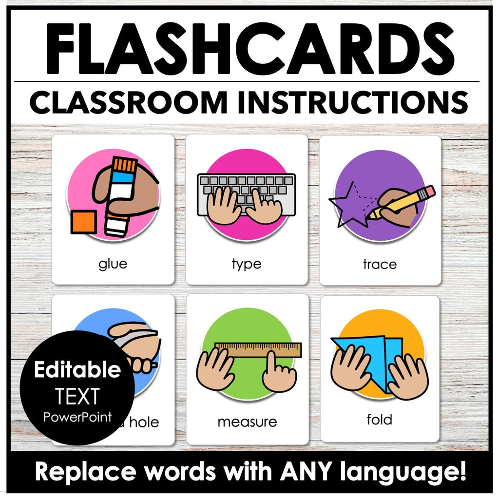 Classroom Instruction Flashcards - Editable Vocabulary Flash Cards ESL EFL ELA - Hot Chocolate Teachables