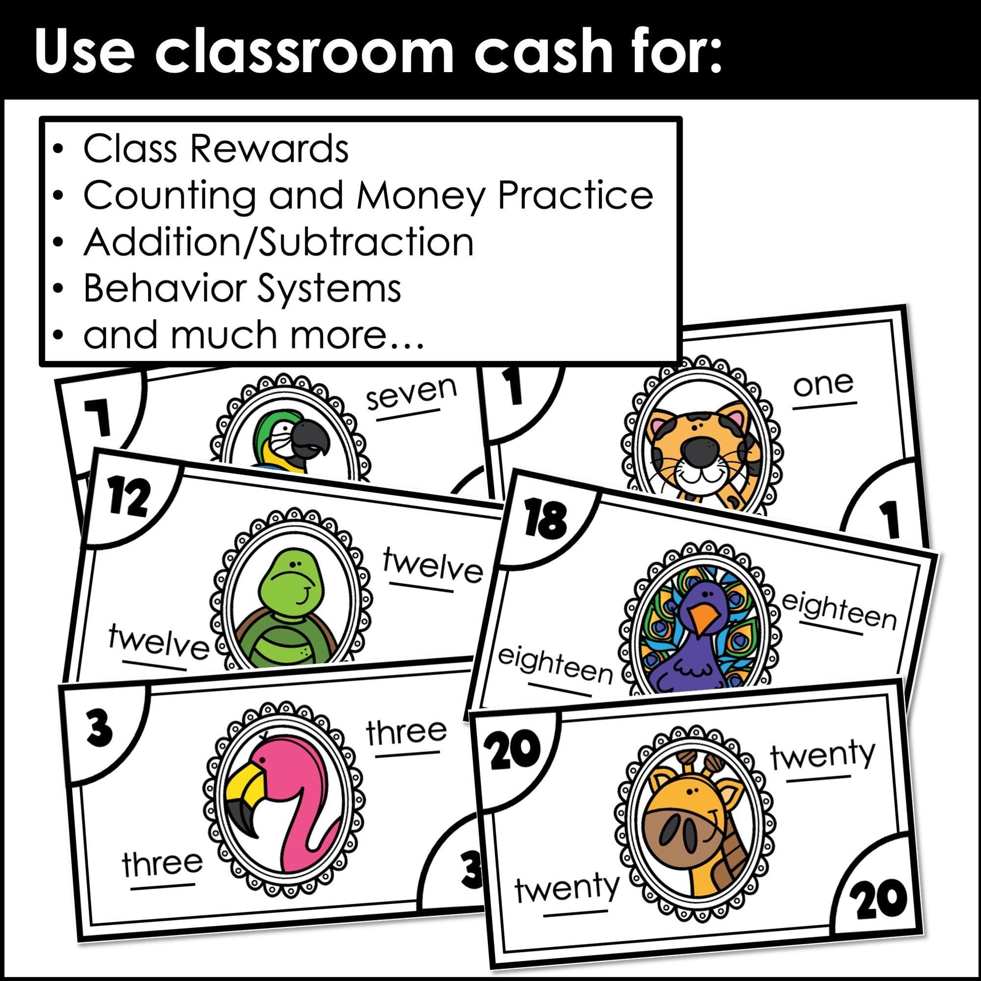 Classroom Money - Class Cash - Reward System - 1-20 Printable Fake Money - Hot Chocolate Teachables