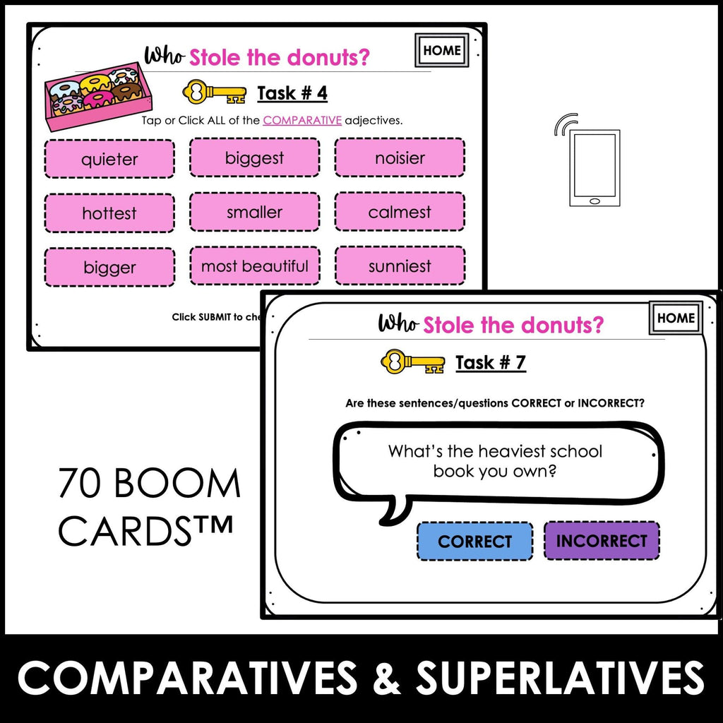 Comparative & Superlative Adjective Review Activity - Digital Escape Boom Cards™ - Hot Chocolate Teachables