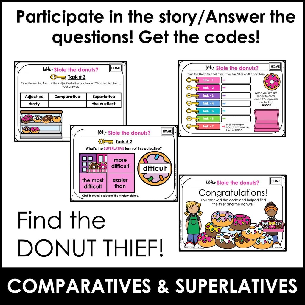 Comparative & Superlative Adjective Review Activity - Digital Escape Boom Cards™ - Hot Chocolate Teachables