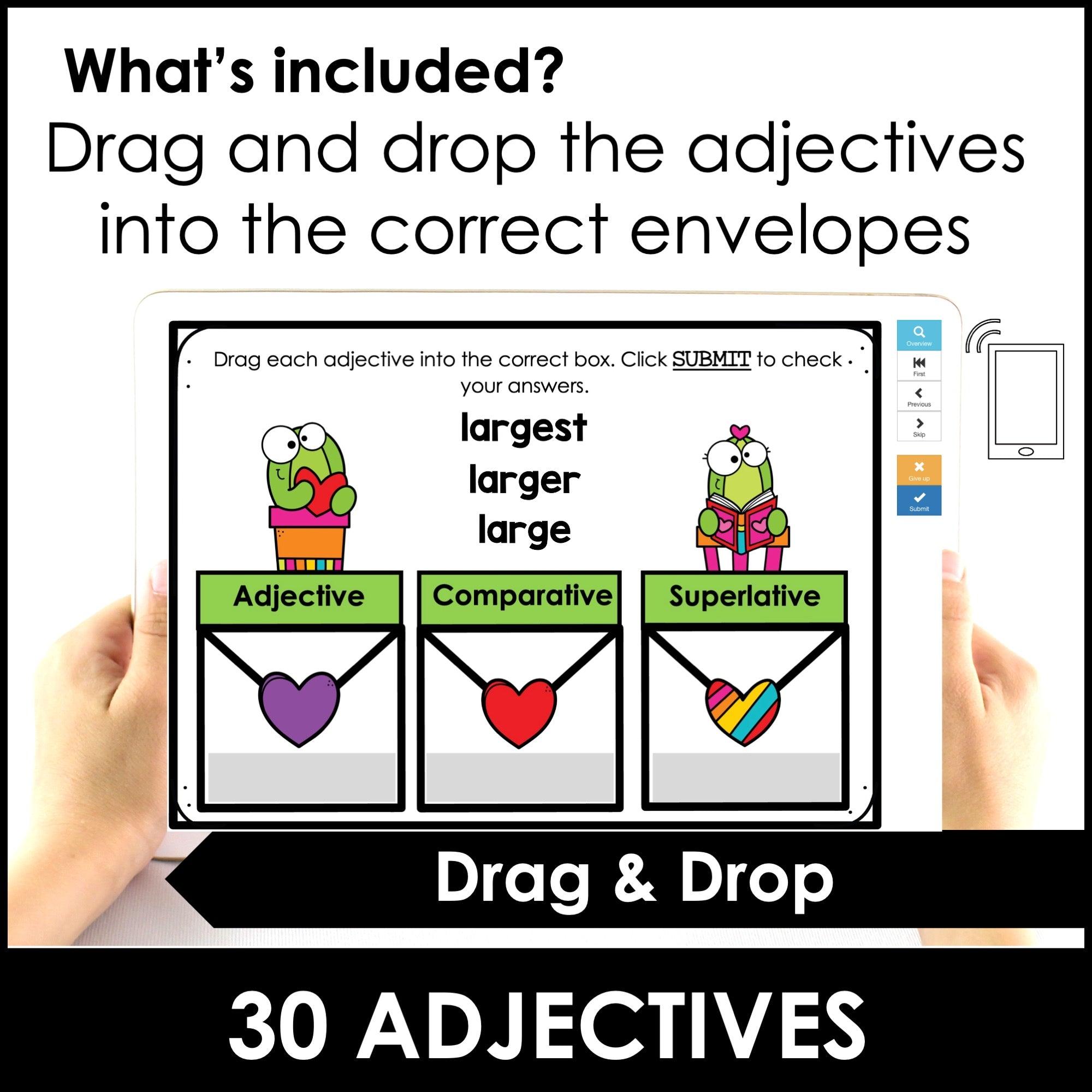 Comparative & Superlative | BOOM CARDS | Short Adjectives Word Sort - Hot Chocolate Teachables