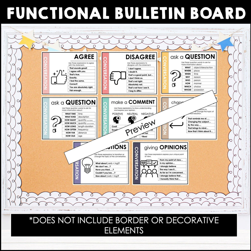 Conversation Helpers - Functional Speech Bulletin Board Posters for ELL EFL ESL - Hot Chocolate Teachables