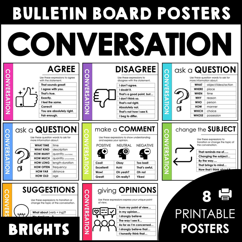 Conversation Posters - Functional Speech Bulletin Board for ELL EFL ESL - Hot Chocolate Teachables