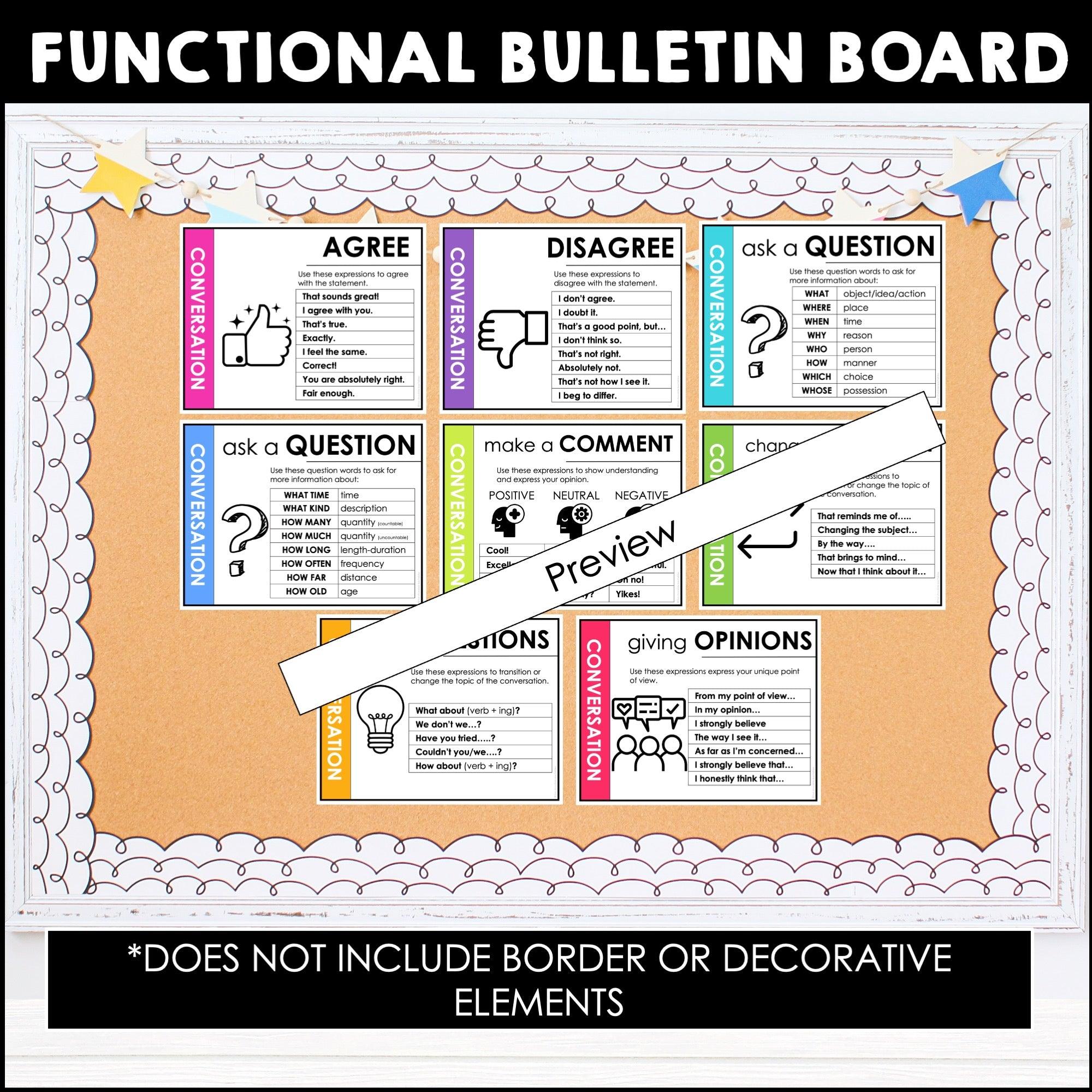 Conversation Posters - Functional Speech Bulletin Board for ELL EFL ESL - Hot Chocolate Teachables