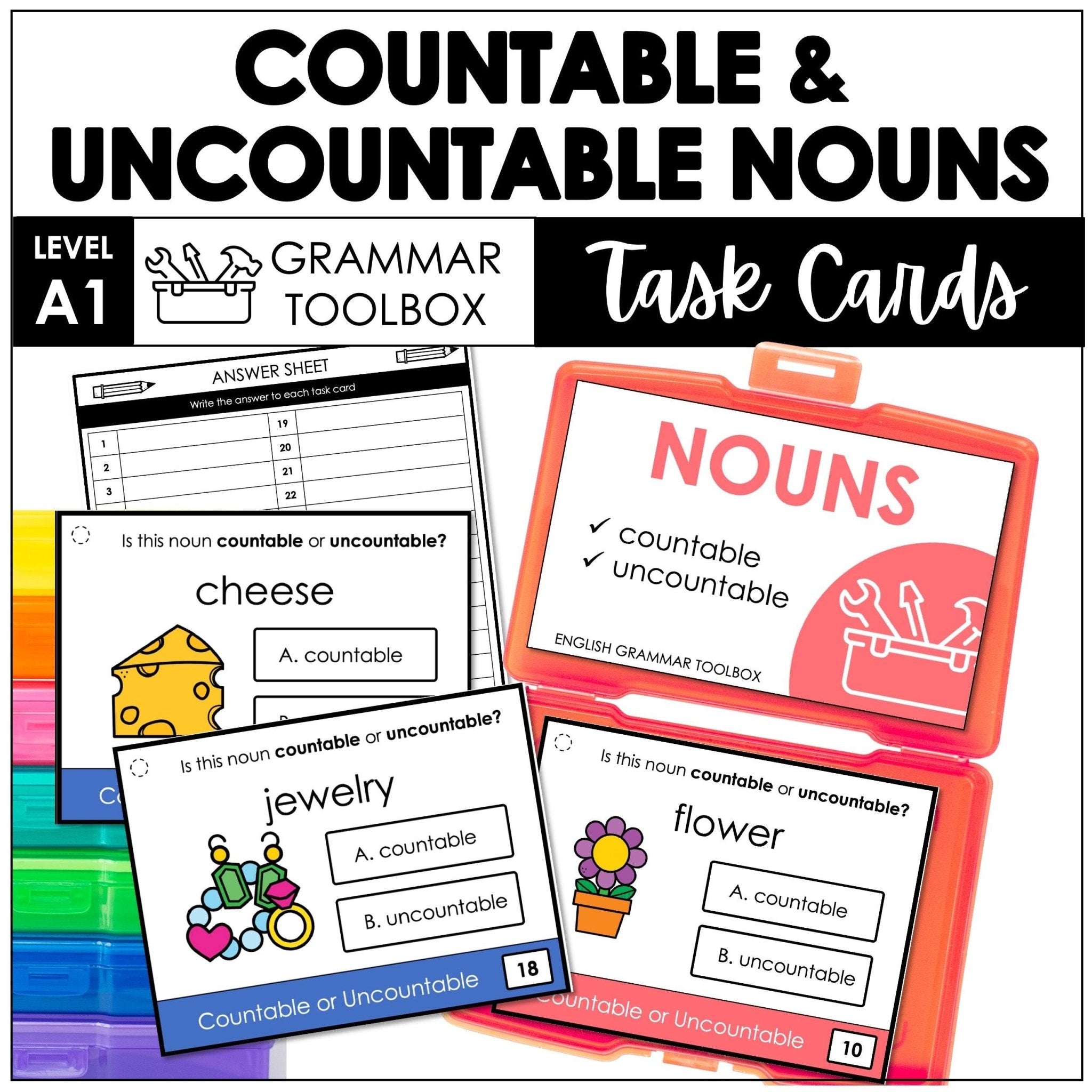 Countable and Uncountable Noun Task Cards - Count Noncount Noun Activity - Hot Chocolate Teachables