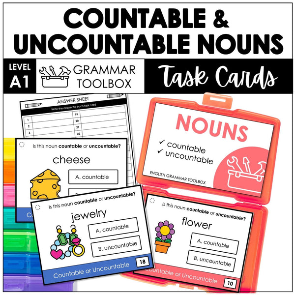 Countable and Uncountable Noun Task Cards - Count Noncount Noun Activity - Hot Chocolate Teachables