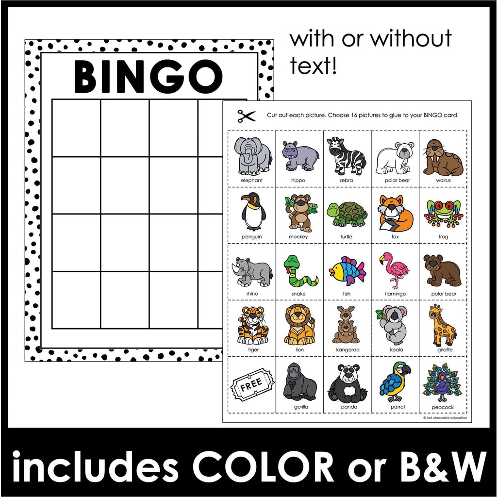 Create your own ANIMAL BINGO BOARD - Vocabulary Game - Hot Chocolate Teachables