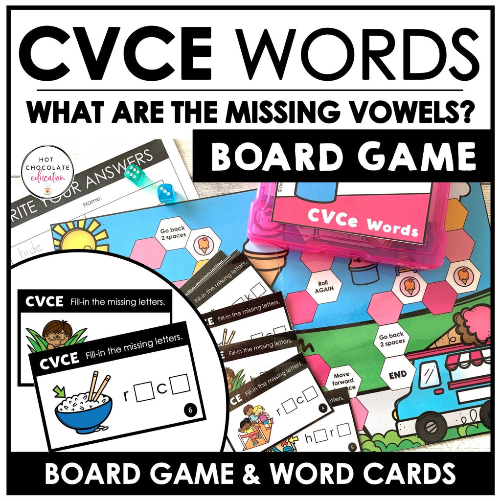 CVCE WORDS Spelling Practice Board Game - Hot Chocolate Teachables