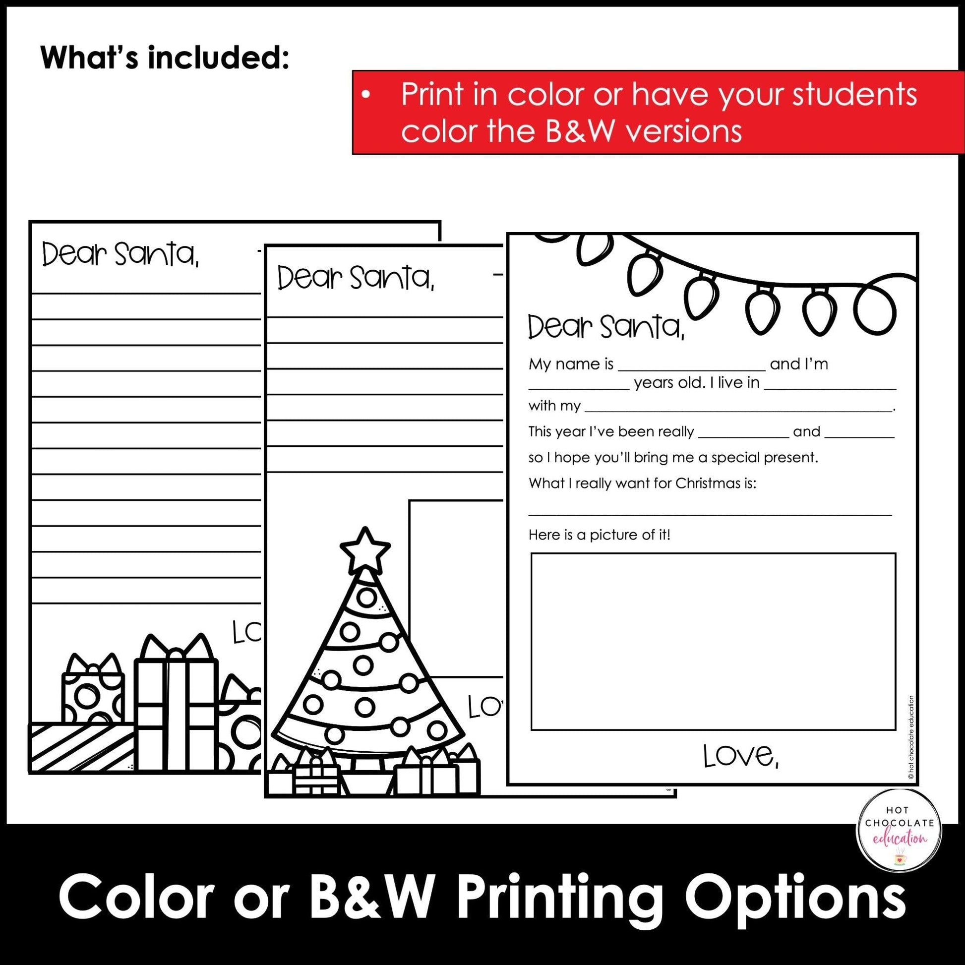 Dear Santa - Christmas Letter Writing Template Kit for ESL - Hot Chocolate Teachables