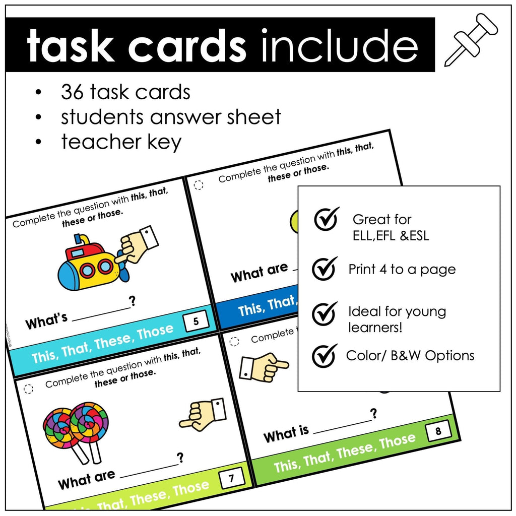 Demonstrative Pronouns THIS THAT THESE THOSE - Task Cards - Hot Chocolate Teachables