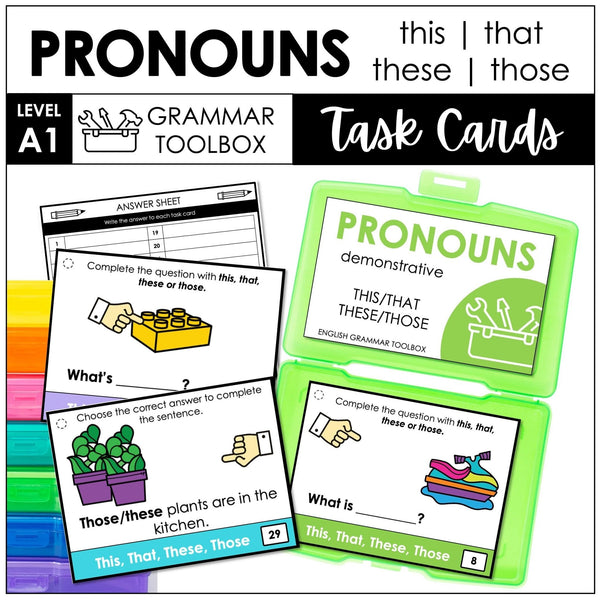 Demonstrative Pronouns THIS THAT THESE THOSE - Task Cards - Hot Chocolate Teachables