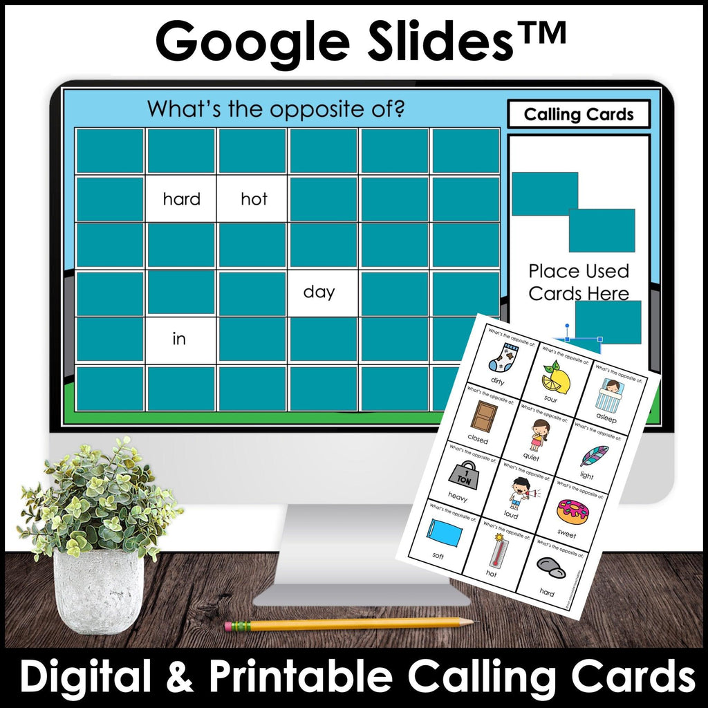 Digital Antonyms BINGO Game - Google Slides™ Opposite Words Activity - Hot Chocolate Teachables