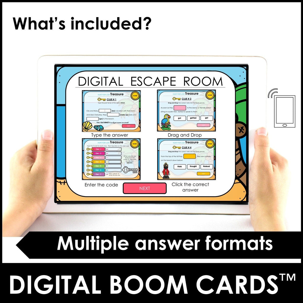 Digital Escape: Past Tense Irregular Verb BOOM CARD – Treasure Hunt - Hot Chocolate Teachables