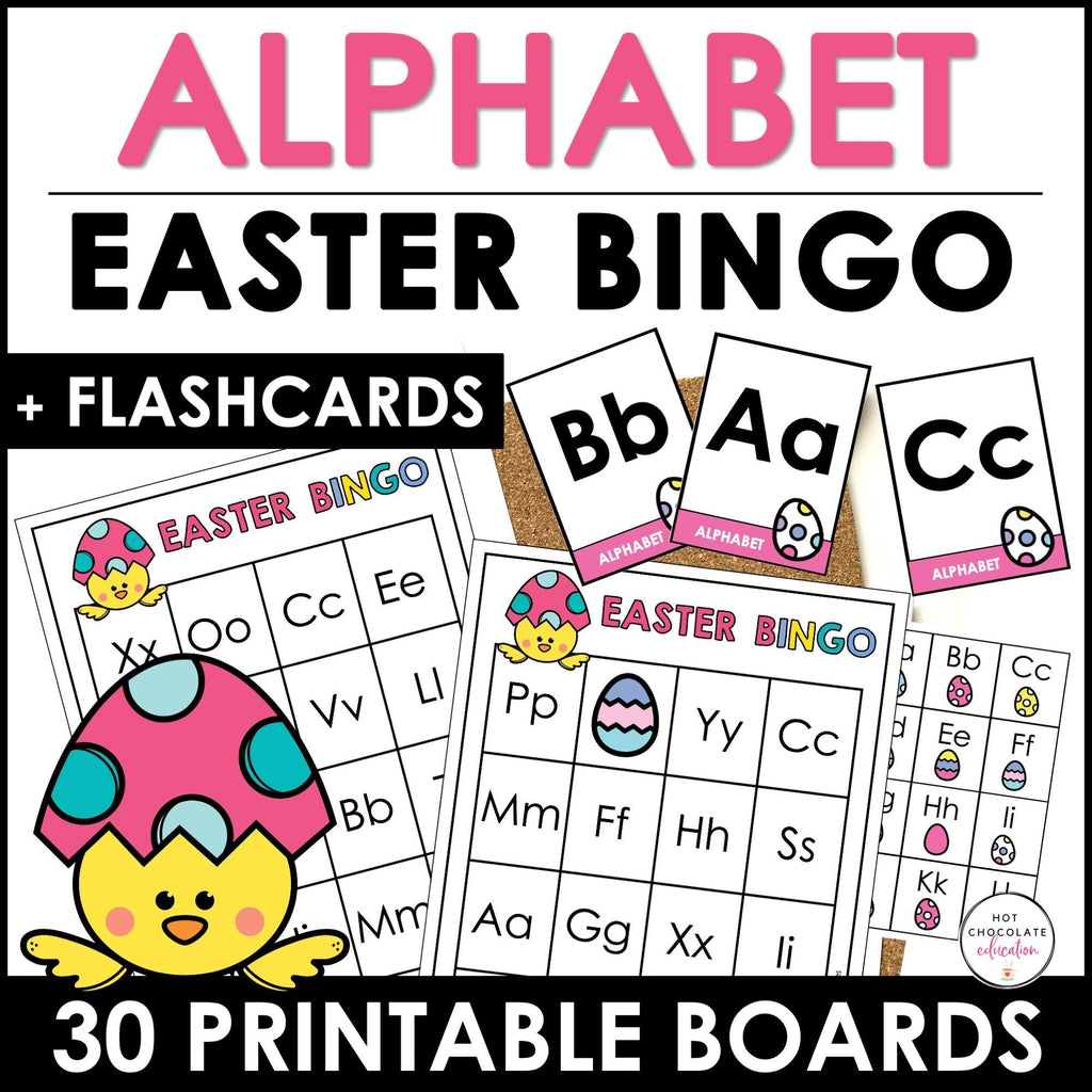 Easter Alphabet Recognition Bingo Game - Uppercase & Lowercase Letters - Hot Chocolate Teachables