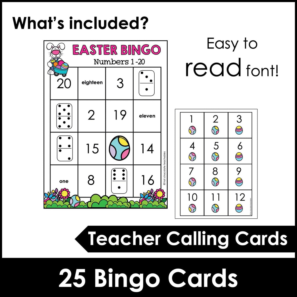 Easter Number Fluency Bingo Game | Number Recognition from 1 to 20 - Hot Chocolate Teachables