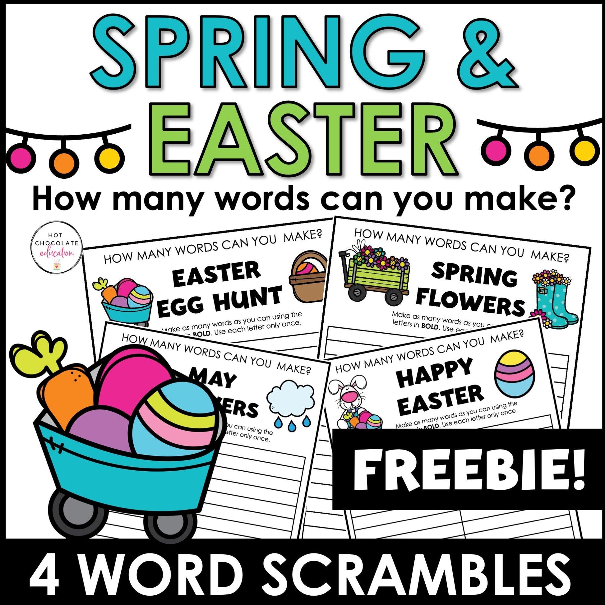 Easter & Spring Word Scramble Worksheet {Freebie} How many words can you make? - Hot Chocolate Teachables