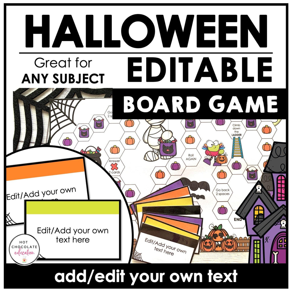 Editable Halloween Game Board | Create editable game cards for ANY subject - Hot Chocolate Teachables