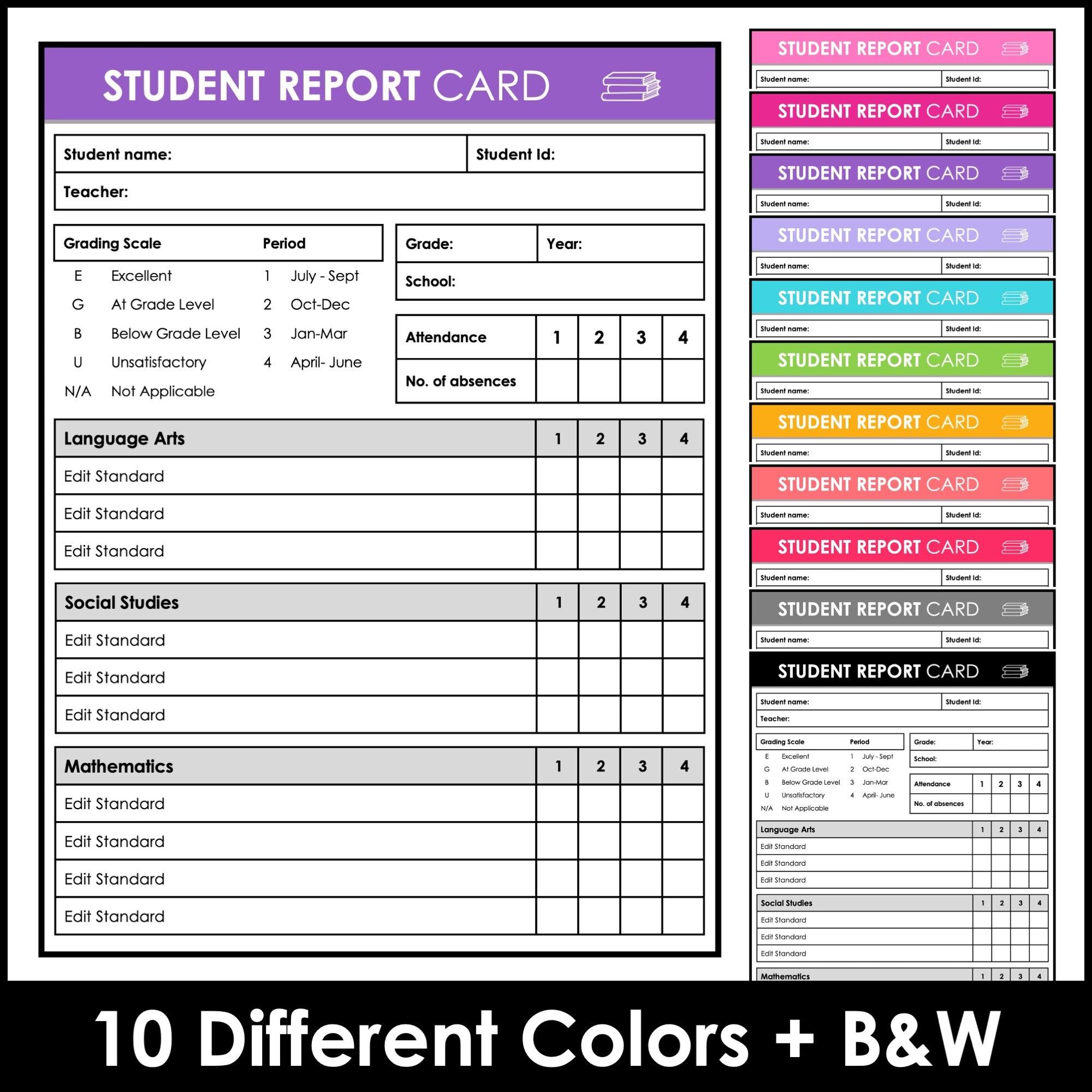 Editable Report Card Templates - For ANY Grade & Subjects - PowerPoint - Hot Chocolate Teachables