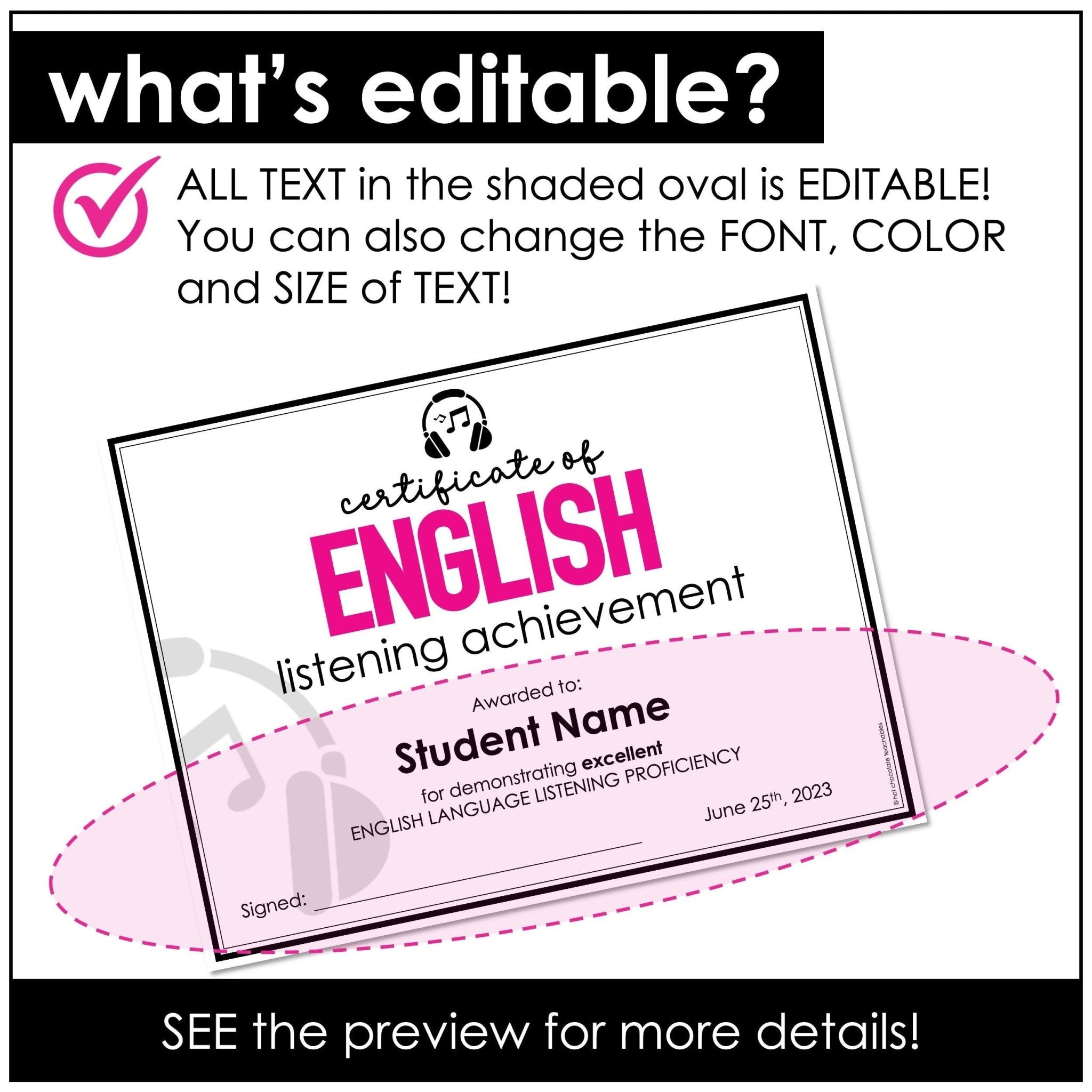 English End of Year Certificates - Speaking, Writing, Listening, Reading | ESL - Hot Chocolate Teachables