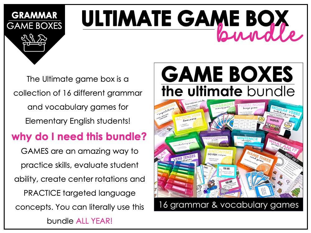 English Games Bundle - Parts of Speech, Verbs, Nouns, Prepositions, Vocabulary - Hot Chocolate Teachables