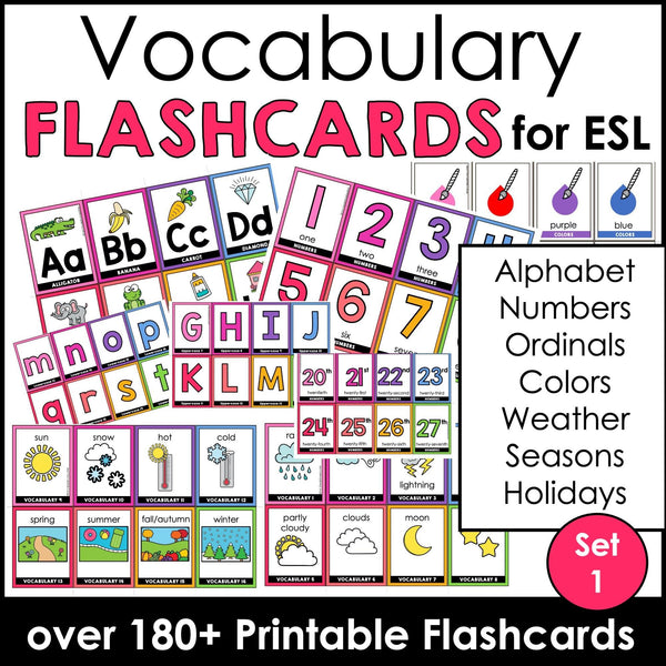 ESL Beginner Flashcards - Alphabet - Numbers to Thirty , Ordinal Numbers - Hot Chocolate Teachables