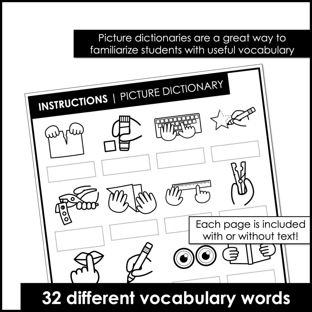 ESL Classroom Instructions Picture Dictionary | Vocabulary Notebook Insert - Hot Chocolate Teachables