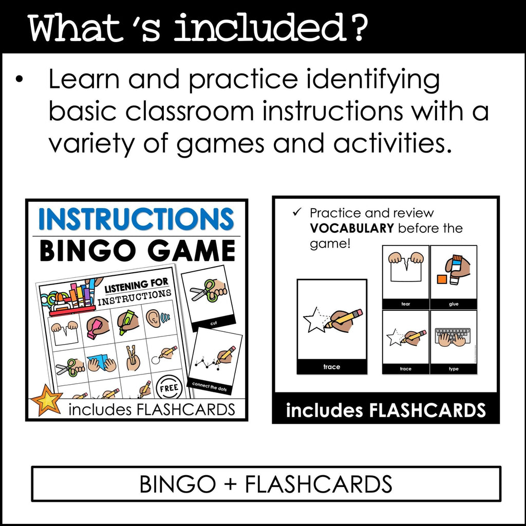 ESL Classroom Instructions Vocabulary Bundle | Word Wall Posters + Games - Hot Chocolate Teachables