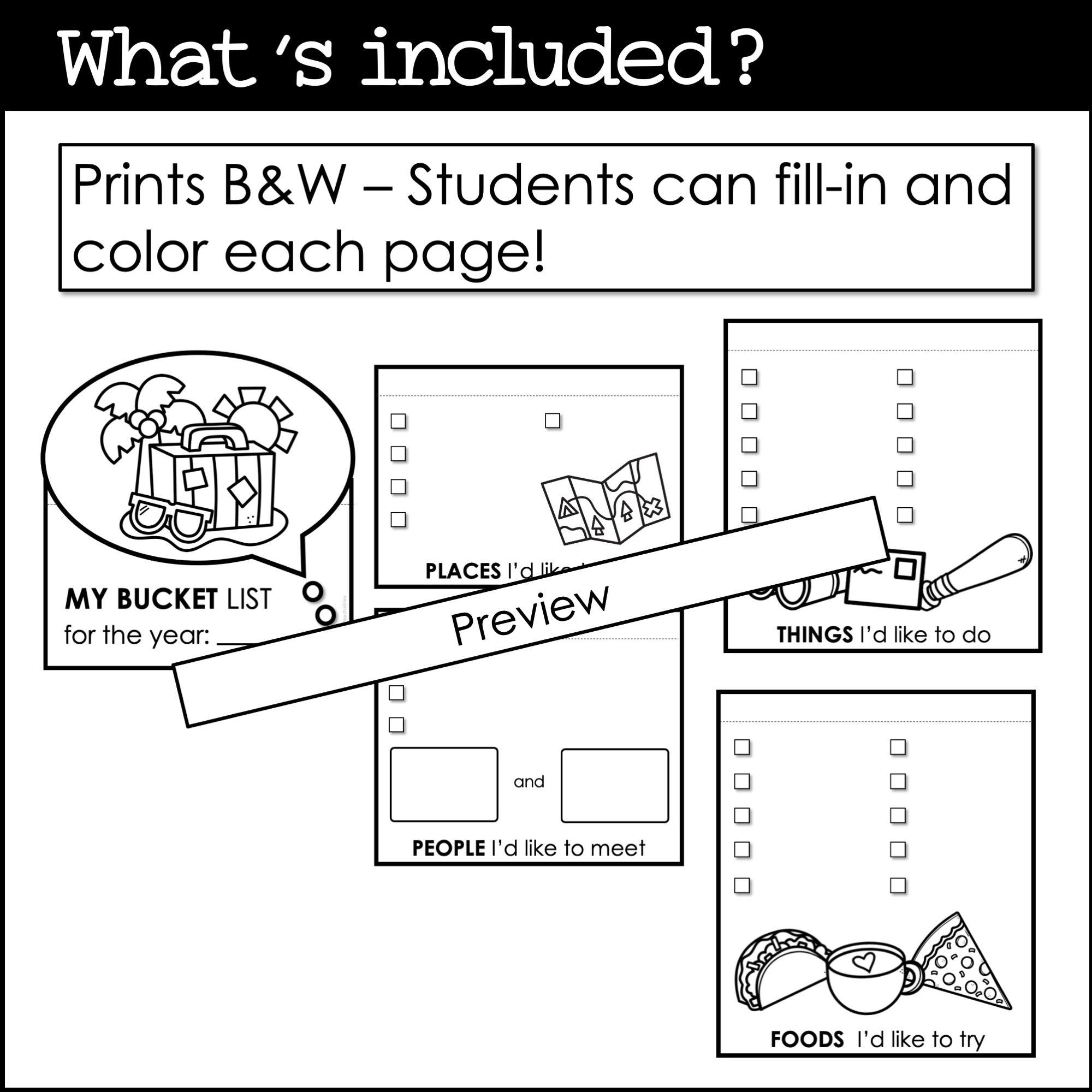 ESL New Year Bucket List Writing Activity | New Year Goals FLAP BOOK - Hot Chocolate Teachables