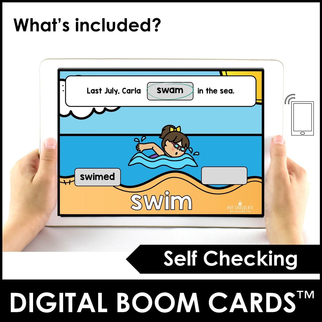 ESL Past Tense Irregular Verb Digital Task Cards: BOOM CARDS™ - Hot Chocolate Teachables