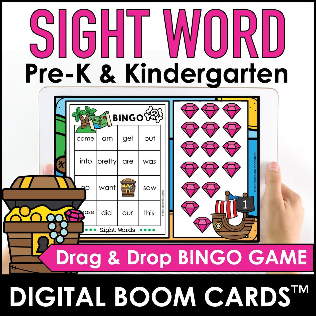 ESL : Sight Words Bingo Game | Reading Practice in Pre-K & Kindergarten -Pirates - Hot Chocolate Teachables