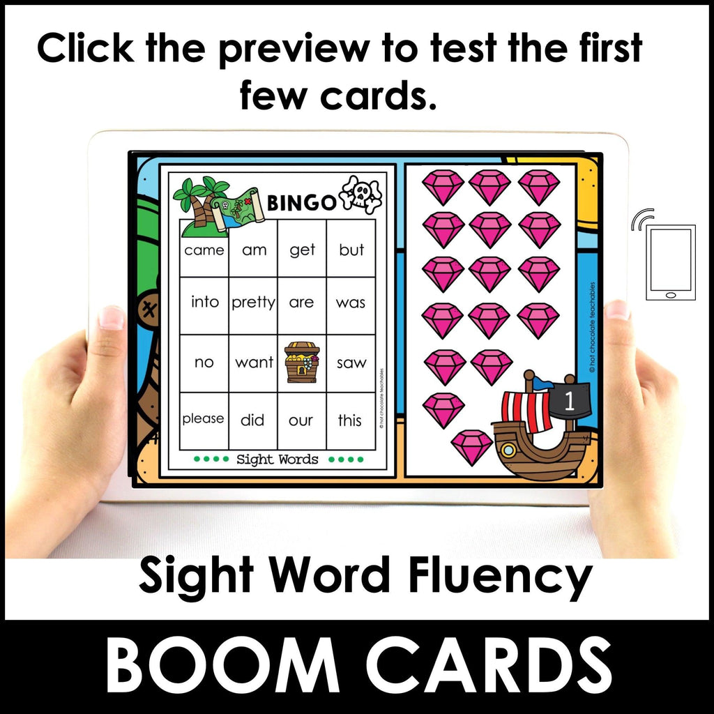 ESL : Sight Words Bingo Game | Reading Practice in Pre-K & Kindergarten -Pirates - Hot Chocolate Teachables