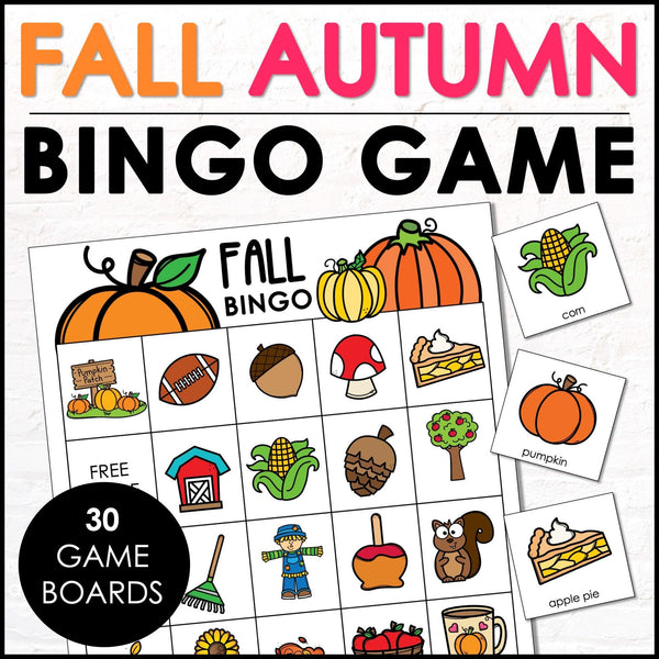 Fall Vocabulary Bingo - Autumn Game - Fall Classroom Party Game - Hot Chocolate Teachables