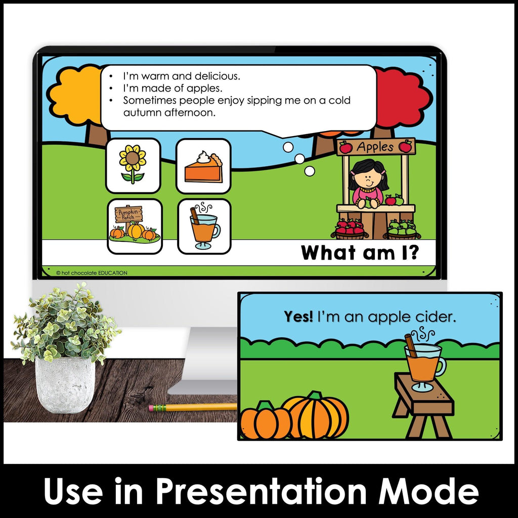 Fall Vocabulary - What am I? Guessing Game | Digital Google Slides™ ready - Hot Chocolate Teachables